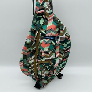 Kavu Chevron Patterned Rope Sling Bag - Green, Pink, Brown